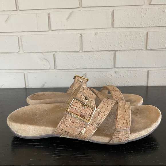 Vionic Skylar Women's Adjustable Slide Orthotic Comfort Sandal Tan Cork Size 8 - Picture 3 of 7